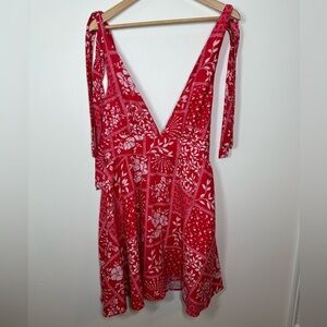 House of Harlow Red & White‎ Linen Blend Dress Small
